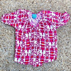 Escapada Pink White Boho Peasant Button Down Top M